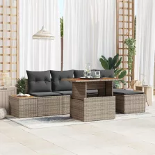   vidaXL Kerti Kanapé Szett tárolóval 6 pcs Szürke Poli rattan