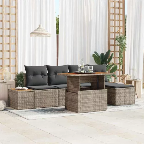 vidaXL Kerti Kanapé Szett tárolóval 6 pcs Szürke Poli rattan