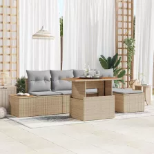   vidaXL Kerti Kanapé Szett tárolóval 6 pcs Bézs Poli rattan
