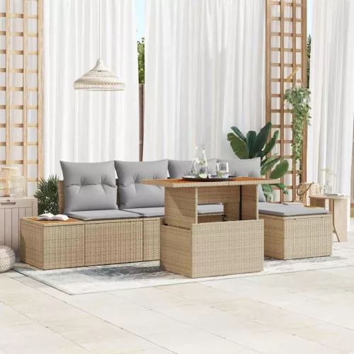 vidaXL Kerti Kanapé Szett tárolóval 6 pcs Bézs Poli rattan
