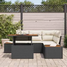   vidaXL Kerti Kanapé Szett tárolóval 5 pcs Fekete Poli rattan
