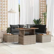  vidaXL Kerti Kanapé Szett tárolóval 5 pcs Szürke Poli rattan
