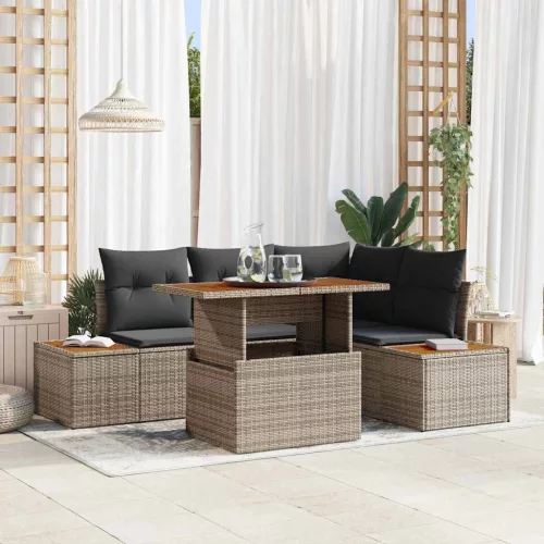 vidaXL Kerti Kanapé Szett tárolóval 5 pcs Szürke Poli rattan
