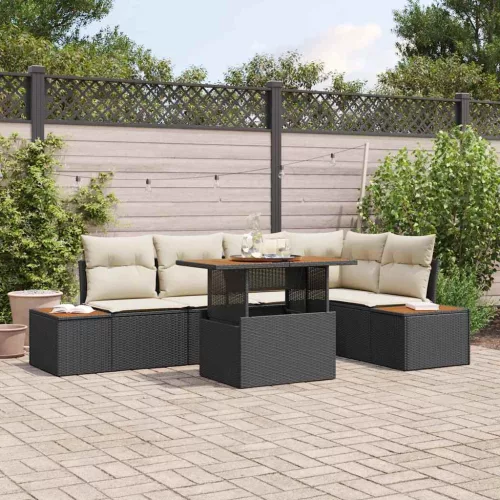 vidaXL Kerti Kanapé Szett tárolóval 6 pcs Fekete Poli rattan