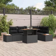   vidaXL Kerti Kanapé Szett tárolóval 6 pcs Fekete Poli rattan
