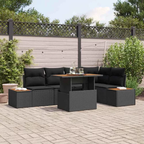 vidaXL Kerti Kanapé Szett tárolóval 6 pcs Fekete Poli rattan