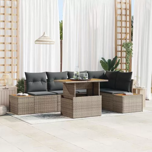 vidaXL Kerti Kanapé Szett tárolóval 6 pcs Szürke Poli rattan