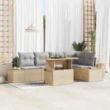   vidaXL Kerti Kanapé Szett tárolóval 6 pcs Bézs Poli rattan