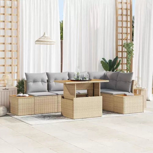 vidaXL Kerti Kanapé Szett tárolóval 6 pcs Bézs Poli rattan