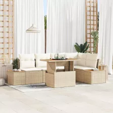   vidaXL Kerti Kanapé Szett tárolóval 6 pcs Bézs Poli rattan