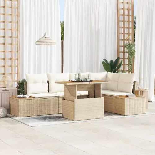 vidaXL Kerti Kanapé Szett tárolóval 6 pcs Bézs Poli rattan