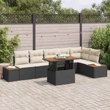   vidaXL Kerti Kanapé Szett tárolóval 7 pcs Fekete Poli rattan