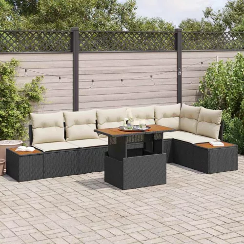 vidaXL Kerti Kanapé Szett tárolóval 7 pcs Fekete Poli rattan