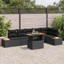   vidaXL Kerti Kanapé Szett tárolóval 7 pcs Fekete Poli rattan