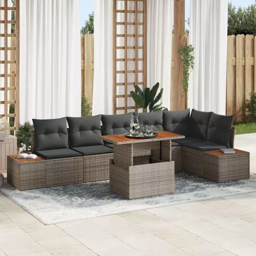 vidaXL Kerti Kanapé Szett tárolóval 7 pcs Szürke Poli rattan