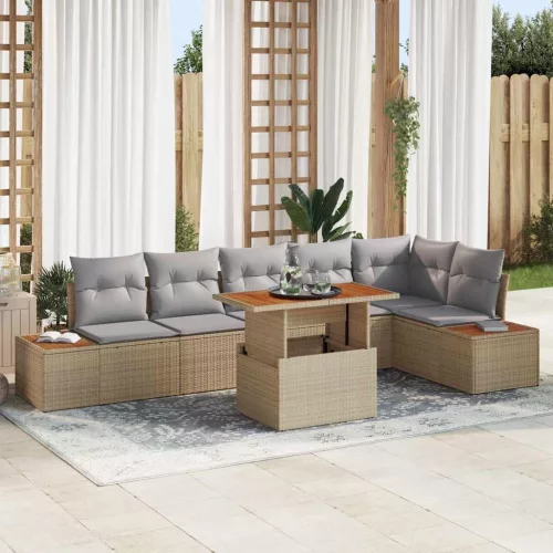 vidaXL Kerti Kanapé Szett tárolóval 7 pcs Bézs Poli rattan