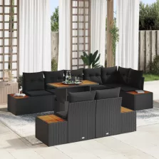   vidaXL Kerti Kanapé Szett tárolóval 9 pcs Fekete Poli rattan