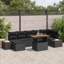   vidaXL Kerti Kanapé Szett tárolóval 8 pcs Fekete Poli rattan