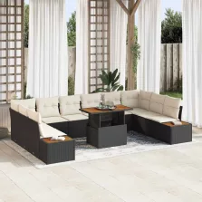   vidaXL Kerti Kanapé Szett tárolóval 11 pcs Fekete Poli rattan