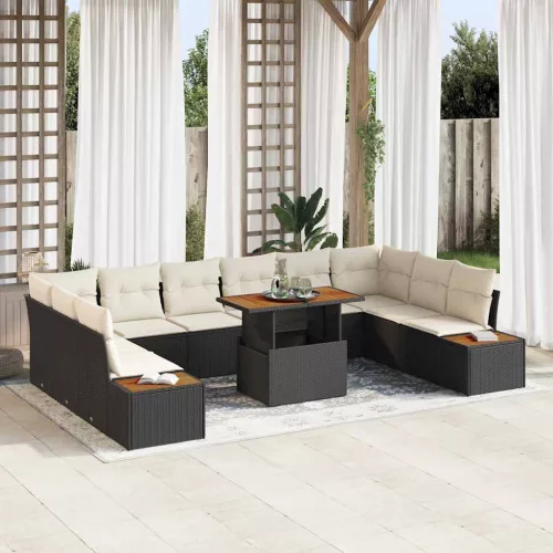 vidaXL Kerti Kanapé Szett tárolóval 11 pcs Fekete Poli rattan