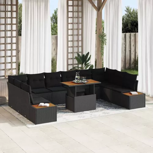 vidaXL Kerti Kanapé Szett tárolóval 11 pcs Fekete Poli rattan