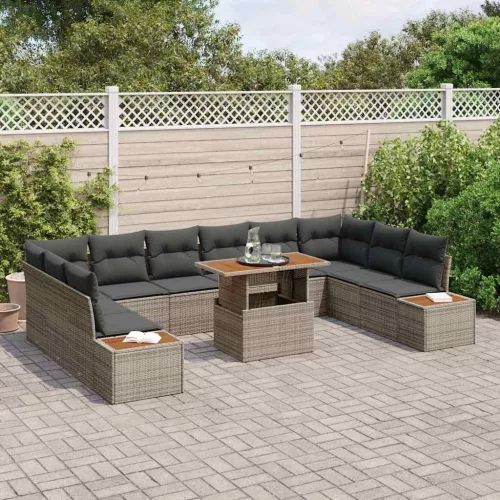 vidaXL Kerti Kanapé Szett tárolóval 11 pcs Szürke Poli rattan