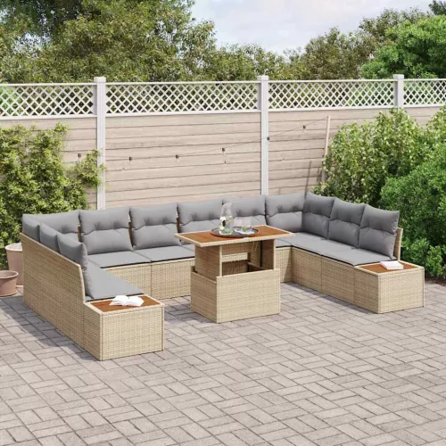 vidaXL Kerti Kanapé Szett tárolóval 11 pcs Bézs Poli rattan