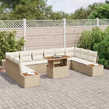   vidaXL Kerti Kanapé Szett tárolóval 11 pcs Bézs Poli rattan