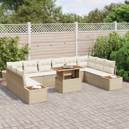 vidaXL Kerti Kanapé Szett tárolóval 11 pcs Bézs Poli rattan