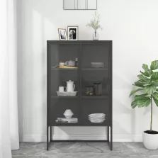   vidaXL antracitszürke acél és edzett üveg magasszekrény 80x35x135 cm
