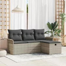   vidaXL Kerti Kanapé Szett párnával 4 pcs Világosszürke Poli rattan