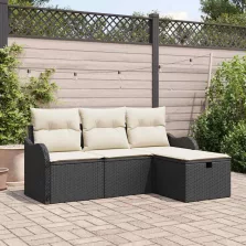   vidaXL Kerti Kanapé Szett 4 pcs Fekete és krémszínű 176 x 117 x 85 cm