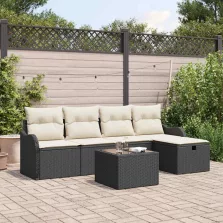   vidaXL Kerti Kanapé Szett 6 pcs Fekete és krémszínű 231 x 117 x 85 cm
