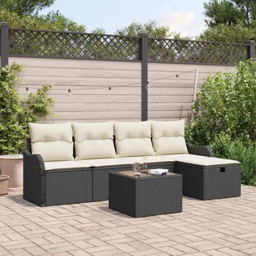 vidaXL Kerti Kanapé Szett 6 pcs Fekete és krémszínű 231 x 117 x 85 cm