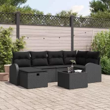   vidaXL Kerti Kanapé Szett 7 pcs Fekete 234 x 124 x 85 cm Poli rattan