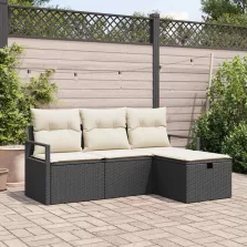   vidaXL Kerti Kanapé Szett 4 pcs Fekete és krémszínű 175 x 117 x 85 cm