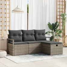   vidaXL Kanapé Szett párnával tárolóval 4 pcs Szürke polirattan