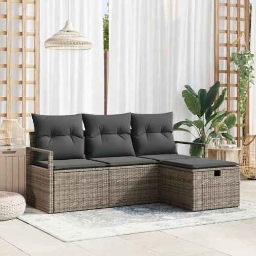 vidaXL Kanapé Szett párnával tárolóval 4 pcs Szürke polirattan