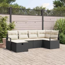  vidaXL Kerti Kanapé Szett 6 pcs Fekete és krémszínű 232 x 122 x 85 cm