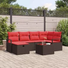   vidaXL Kanapé Szett párnával tárolóval 7 pcs Barna és Piros polirattan