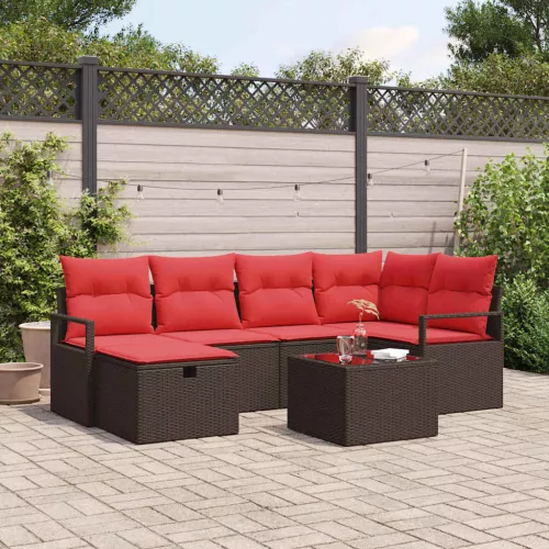 vidaXL Kanapé Szett párnával tárolóval 7 pcs Barna és Piros polirattan