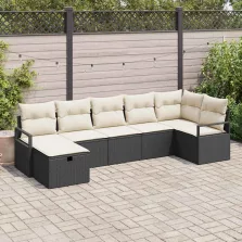   vidaXL Kerti Kanapé Szett 7 pcs Fekete és krémszínű 287 x 122 x 85 cm