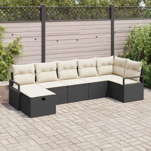 vidaXL Kerti Kanapé Szett 7 pcs Fekete és krémszínű 287 x 122 x 85 cm