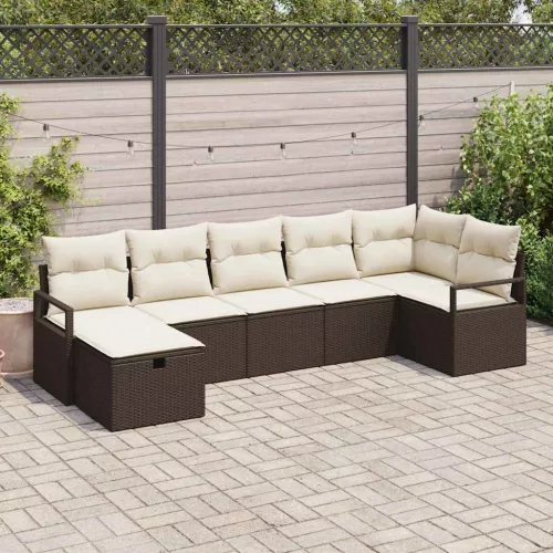 vidaXL Kerti Kanapé Szett 7 pcs Barna és krémszínű 287 x 122 x 85 cm