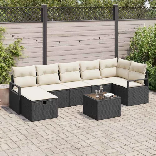 vidaXL Kerti Kanapé Szett 8 pcs Fekete és krémszínű 287 x 122 x 85 cm