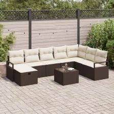   vidaXL Kerti Kanapé Szett 9 pcs Barna és krémszínű 287 x 177 x 85 cm