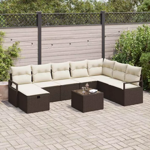 vidaXL Kerti Kanapé Szett 9 pcs Barna és krémszínű 287 x 177 x 85 cm