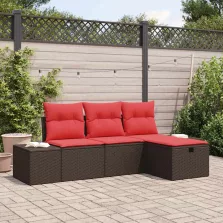   vidaXL Kerti Kanapé Szett párnával tárolóval 4 pcs polirattan