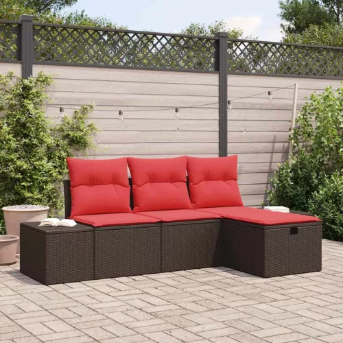 vidaXL Kerti Kanapé Szett párnával tárolóval 4 pcs polirattan