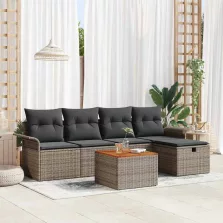   vidaXL Kerti Kanapé Szett tárolóval 6 pcs Szürke Poli rattan